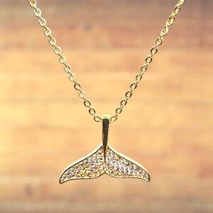 Indio Jewelry New CZ Gold Paver Whale Tail Pendant Necklace #210